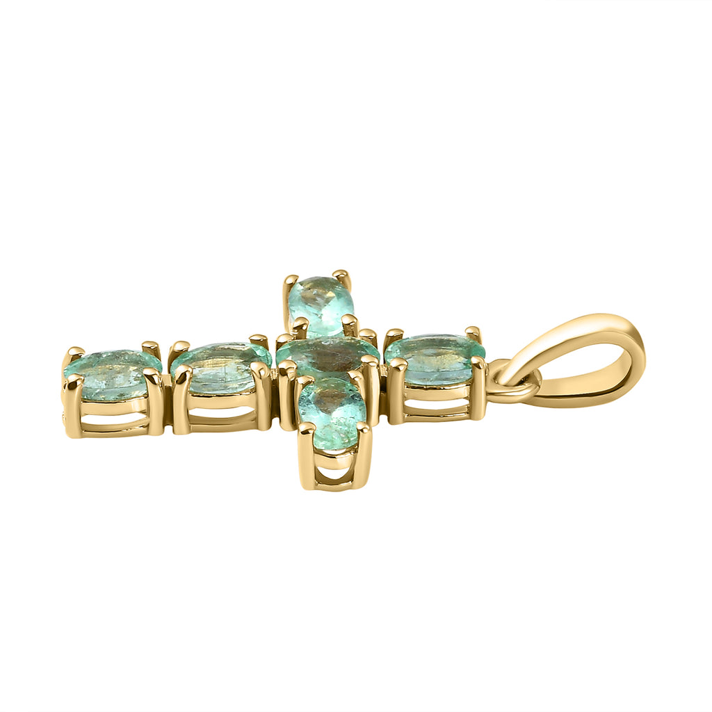 AA Äthiopischer Smaragd Kreuz-Anhänger, 925 Silber Gelbgold Vermeil ca. 1.27 ct