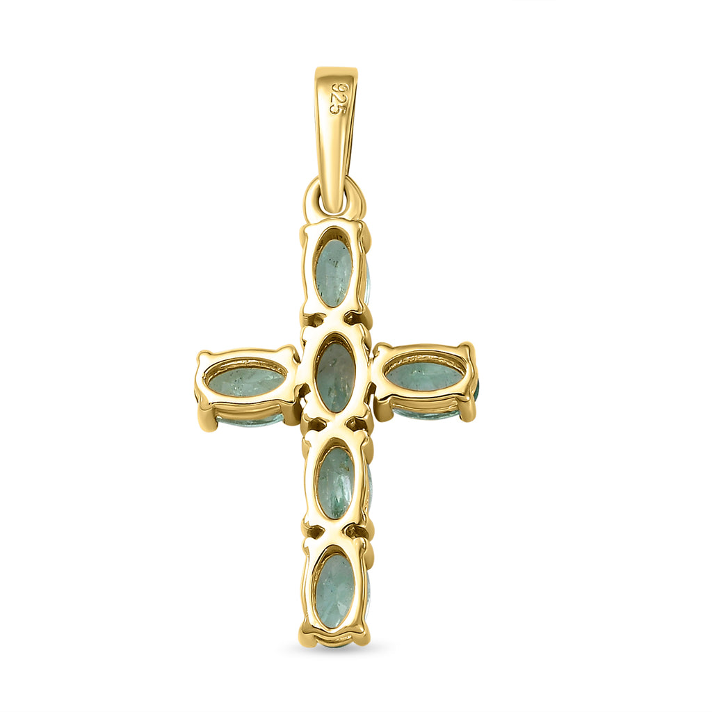 AA Äthiopischer Smaragd Kreuz-Anhänger, 925 Silber Gelbgold Vermeil ca. 1.27 ct