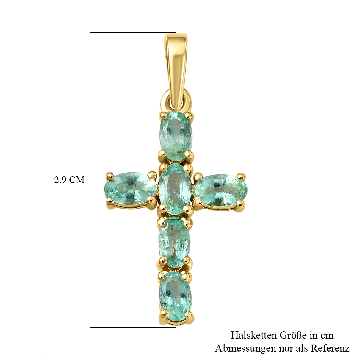 AA Äthiopischer Smaragd Kreuz-Anhänger, 925 Silber Gelbgold Vermeil ca. 1.27 ct