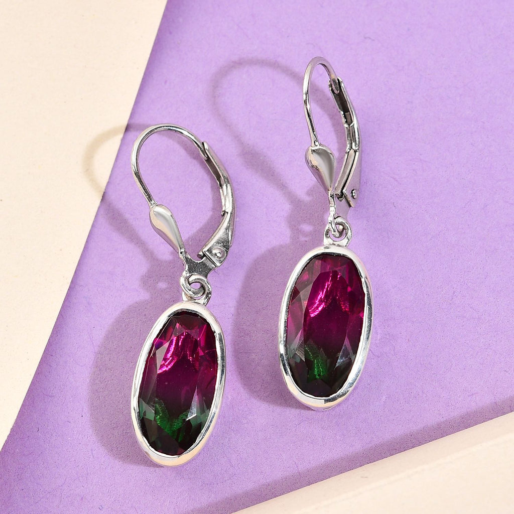 Wassermelonen-Quarz-Triplett Ohrringe 925 Silber platiniert ca. 6,78 ct