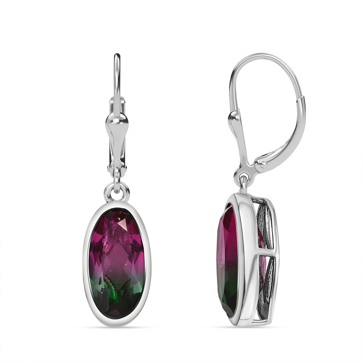 Wassermelonen-Quarz-Triplett Ohrringe 925 Silber platiniert ca. 6,78 ct