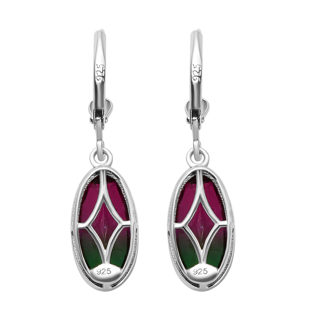 Wassermelonen-Quarz-Triplett Ohrringe 925 Silber platiniert ca. 6,78 ct