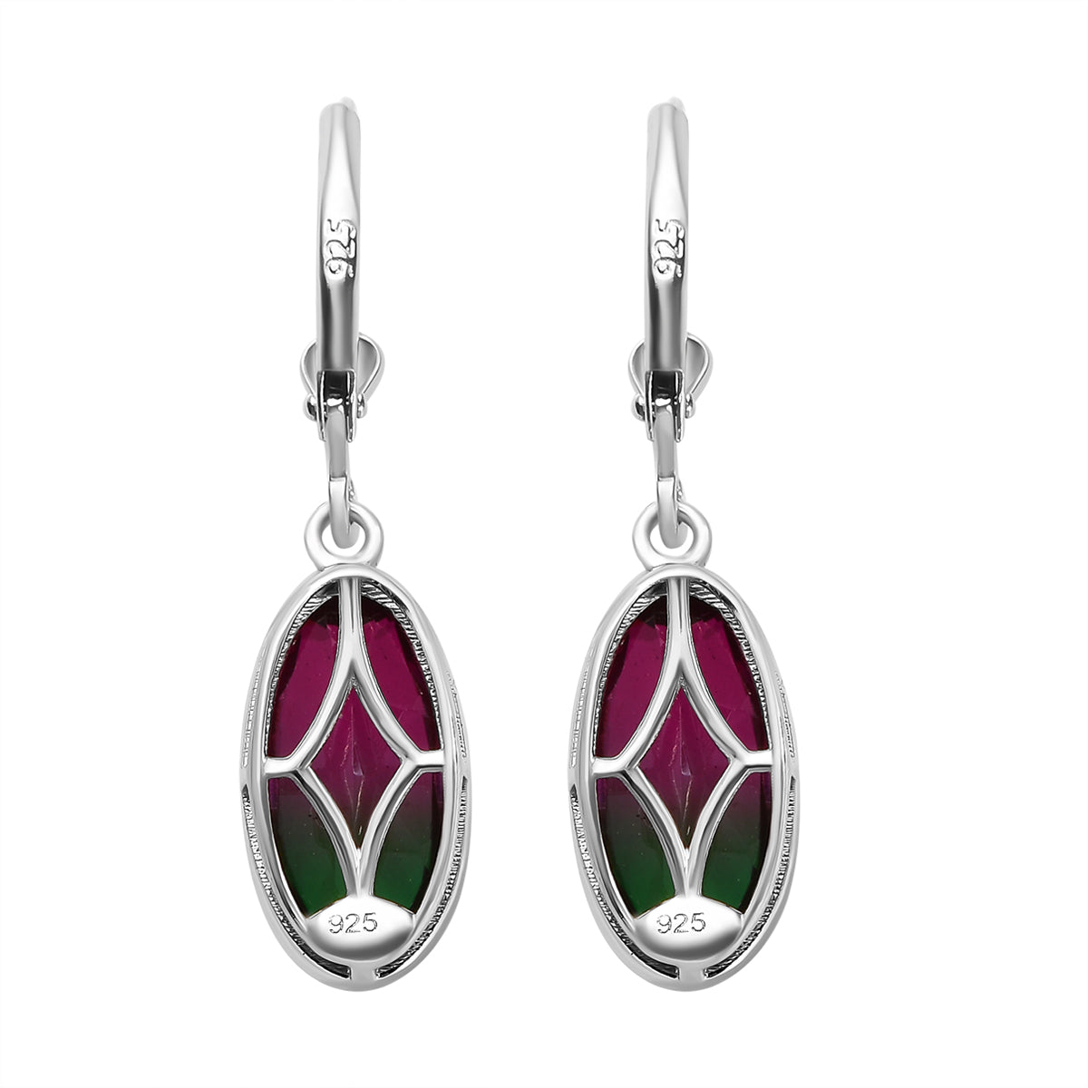 Wassermelonen-Quarz-Triplett Ohrringe 925 Silber platiniert ca. 6,78 ct