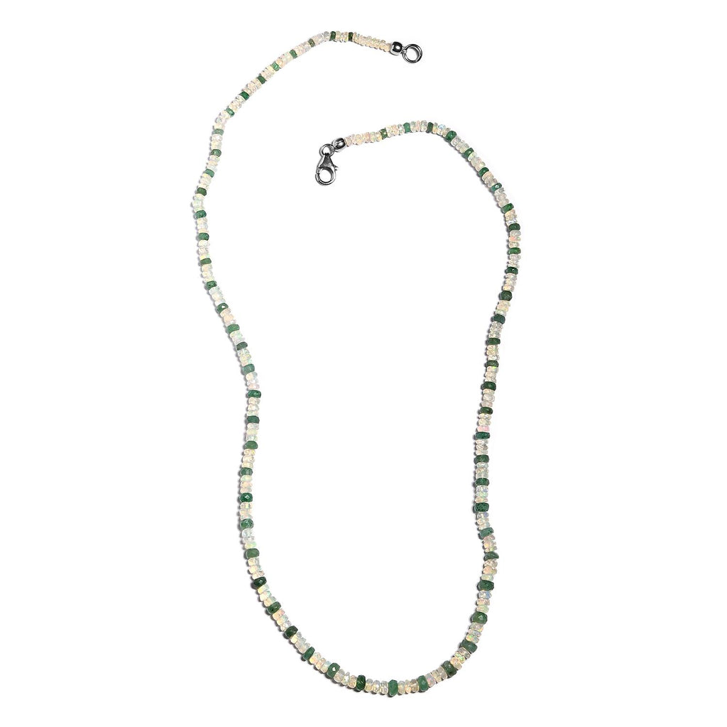 Natürliche, äthiopische Opal und Kagem sambische Smaragd-Halskette, ca. 50 cm, 925 Silber ca. 42.00 ct