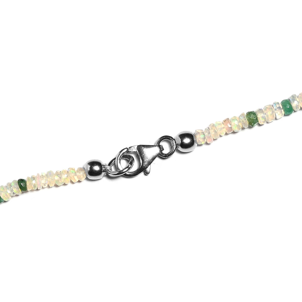 Natürliche, äthiopische Opal und Kagem sambische Smaragd-Halskette, ca. 50 cm, 925 Silber ca. 42.00 ct