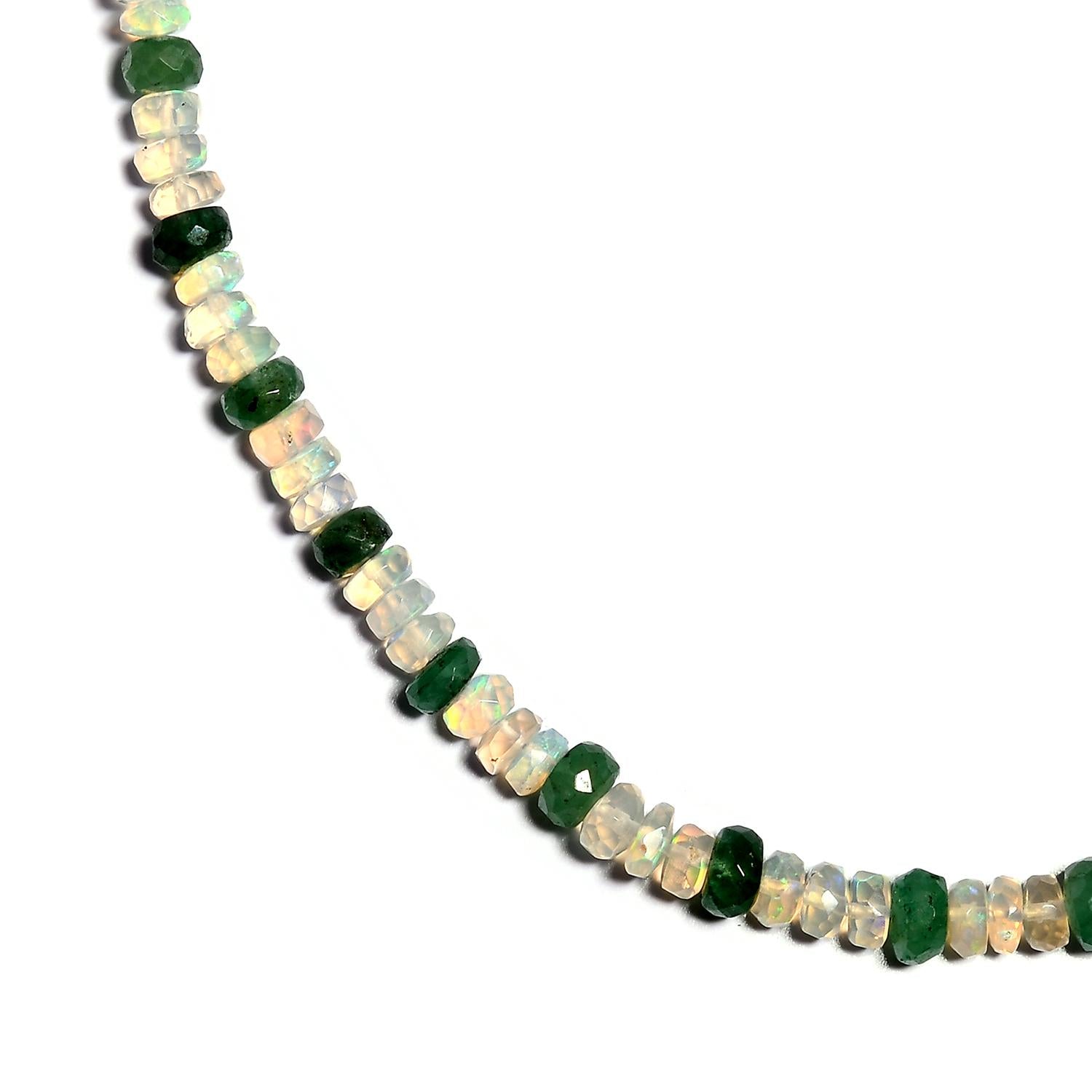 Natürliche, äthiopische Opal und Kagem sambische Smaragd-Halskette, ca. 50 cm, 925 Silber ca. 42.00 ct