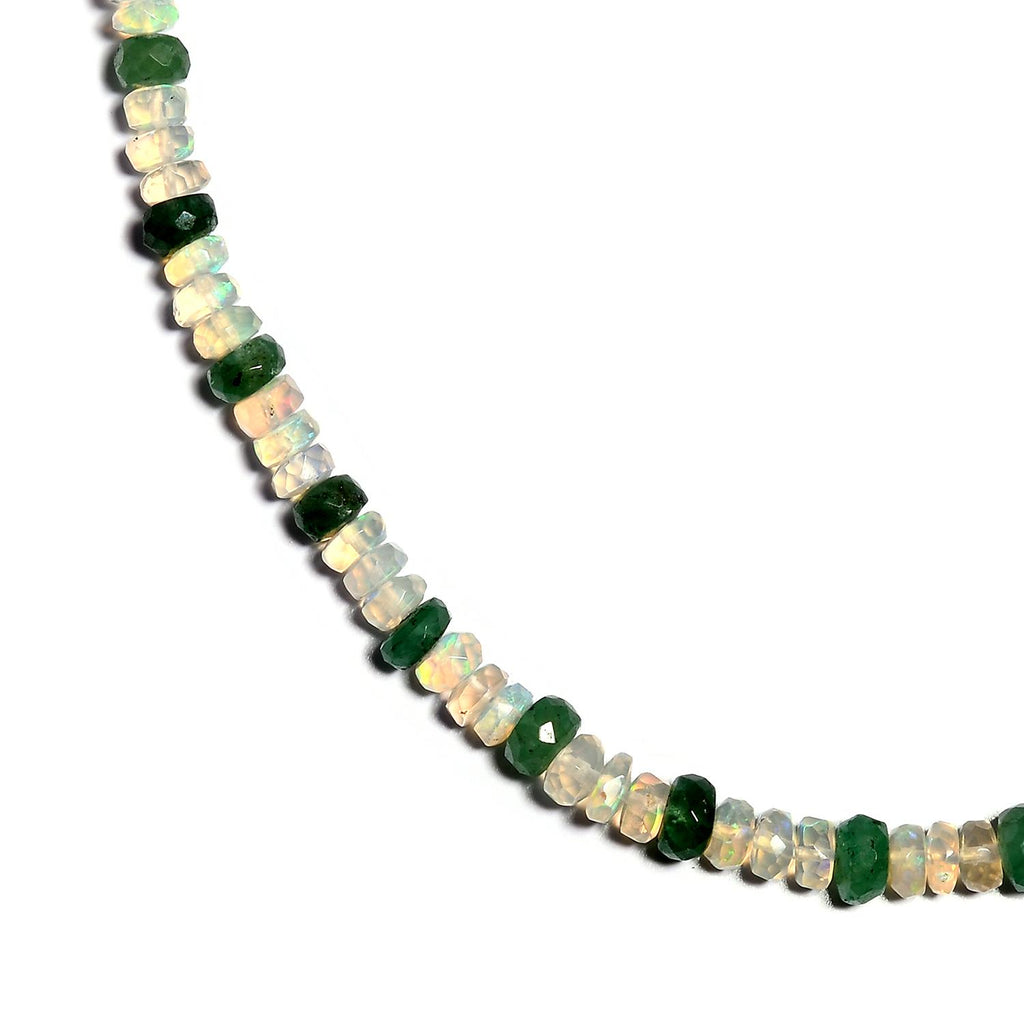 Natürliche, äthiopische Opal und Kagem sambische Smaragd-Halskette, ca. 50 cm, 925 Silber ca. 42.00 ct
