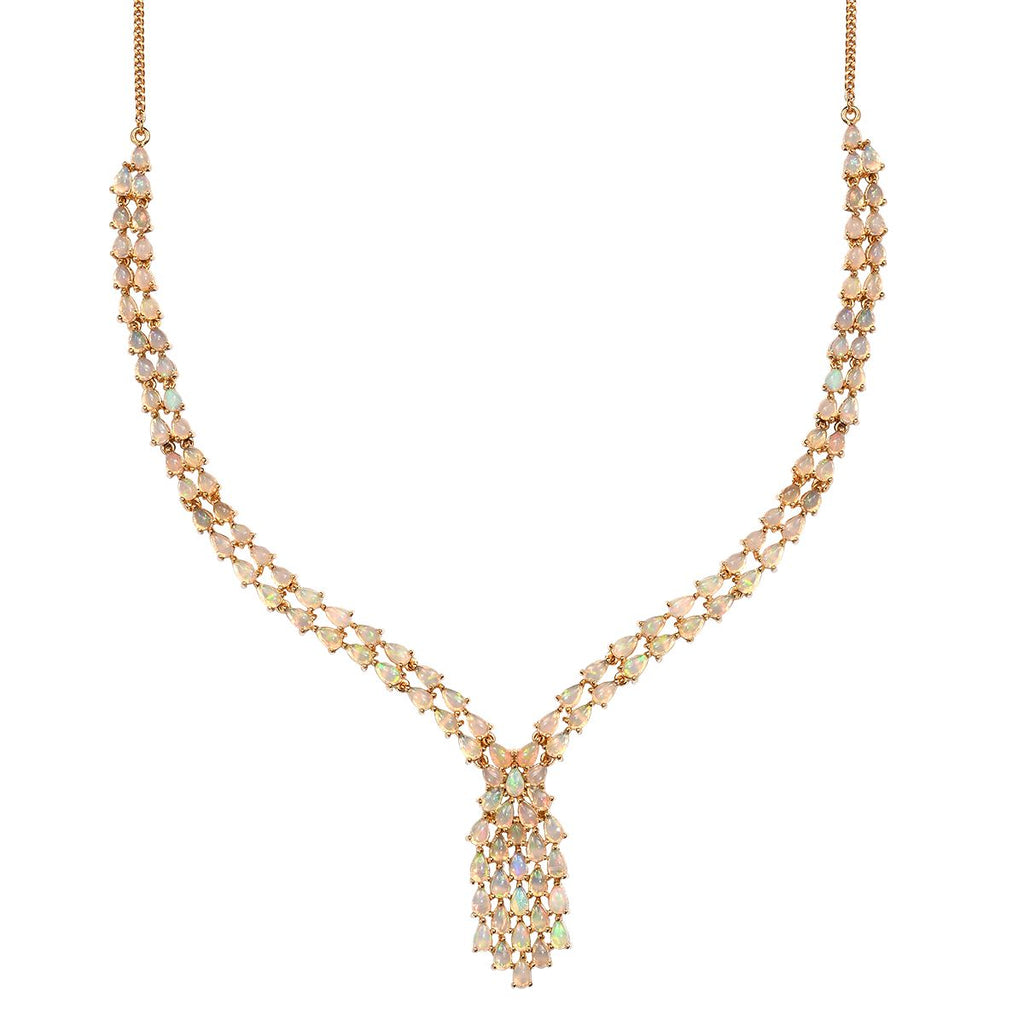 Natürliches, äthiopisches Welo Opal Collier, ca. 45 cm, 925 Silber vergoldet ca. 18.15 ct
