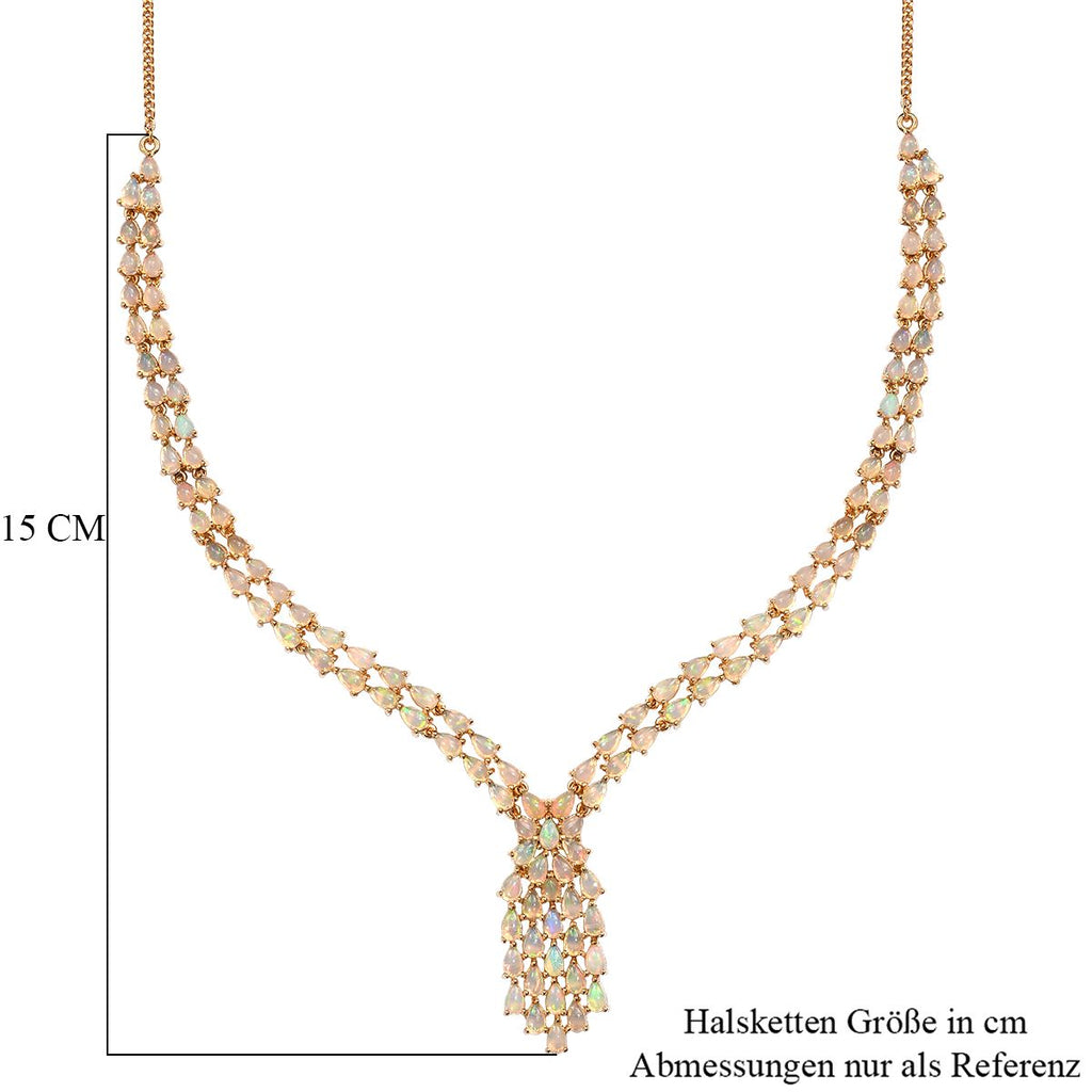 Natürliches, äthiopisches Welo Opal Collier, ca. 45 cm, 925 Silber vergoldet ca. 18.15 ct