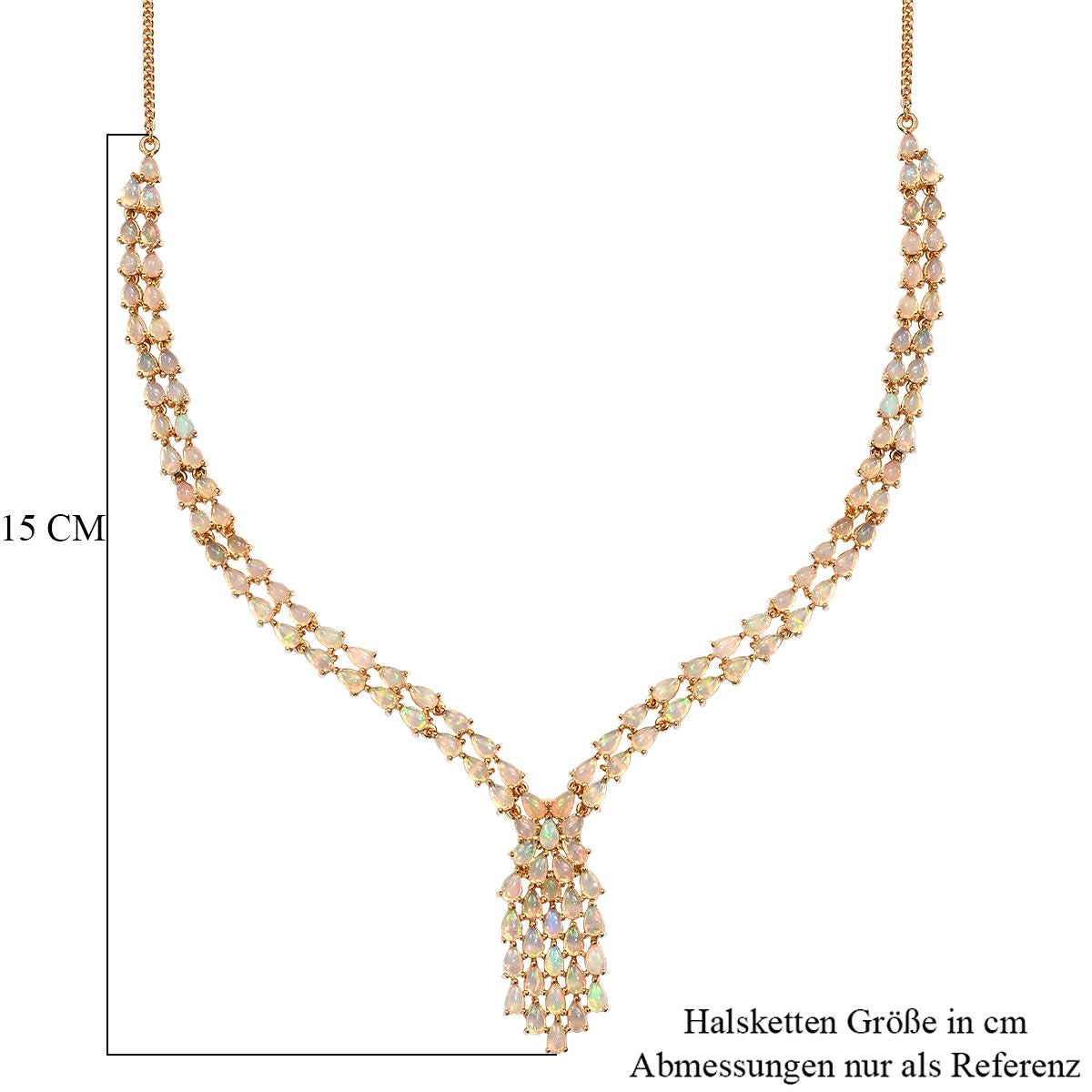 Natürliches, äthiopisches Welo Opal Collier, ca. 45 cm, 925 Silber vergoldet ca. 18.15 ct