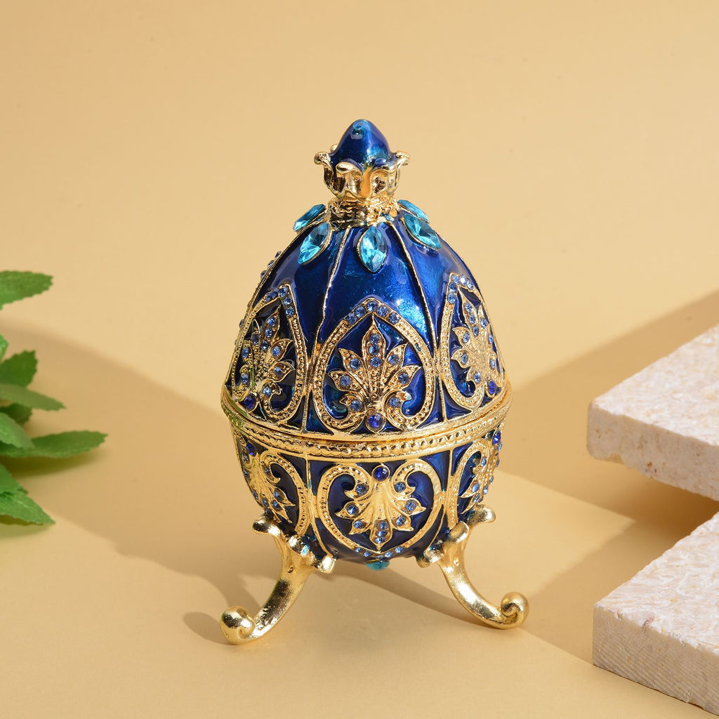 Tablettendöschen mit weißen Kristallen, emailliert, blau, 4x7,5 cm, klein, Ei