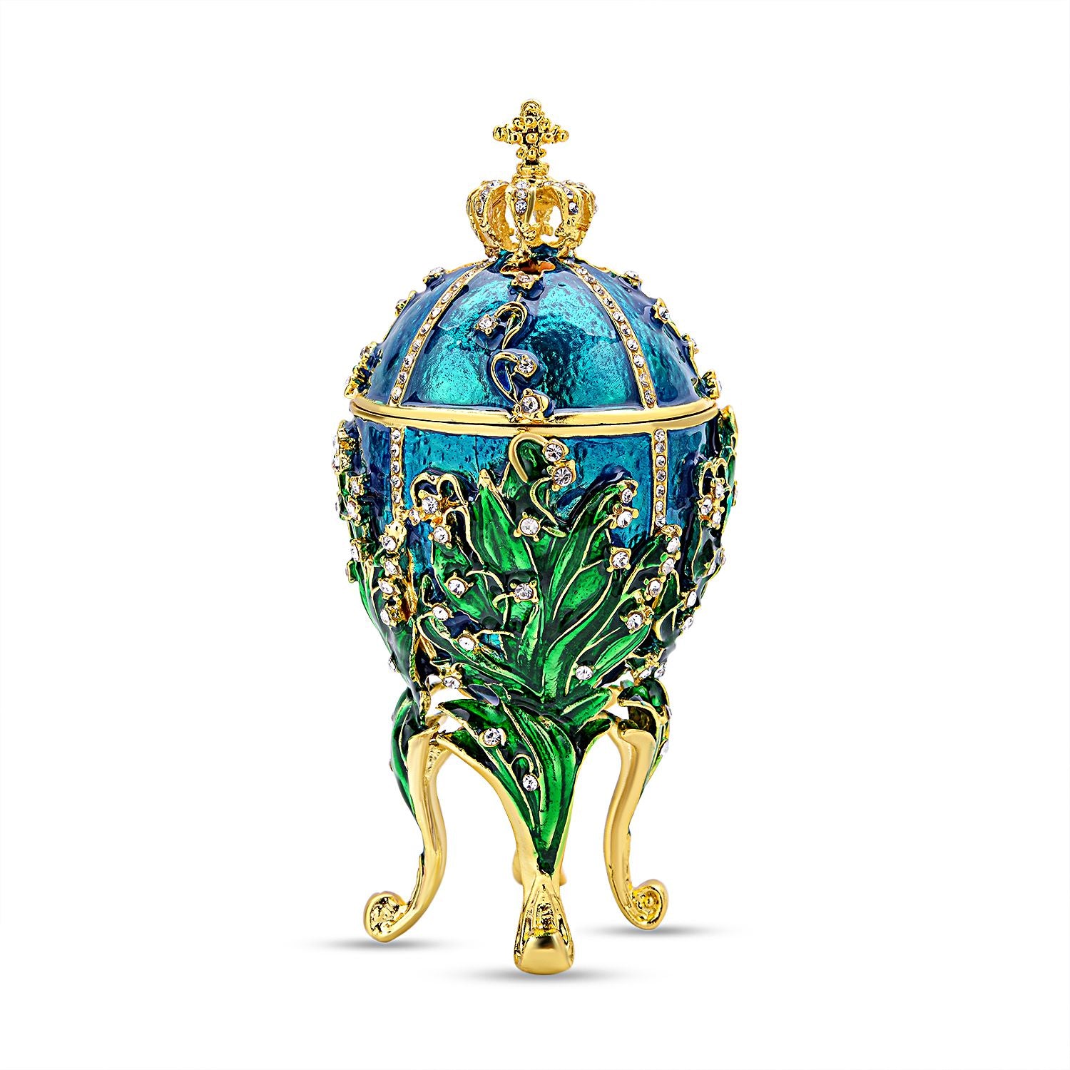 Tablettendöschen Deko Ei mit Kristallen, emailliert, blau