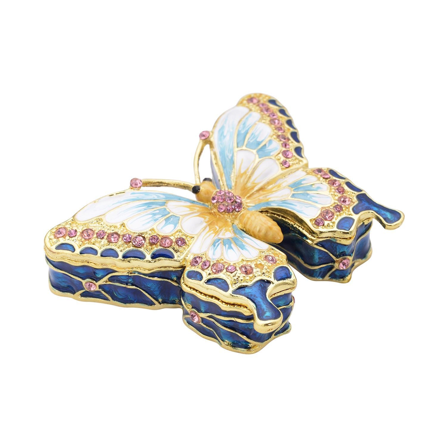 Schmetterling Tablettendöschen mit Kristallen, emailliert, mehrfarbig, 7,5x2 cm, weiß