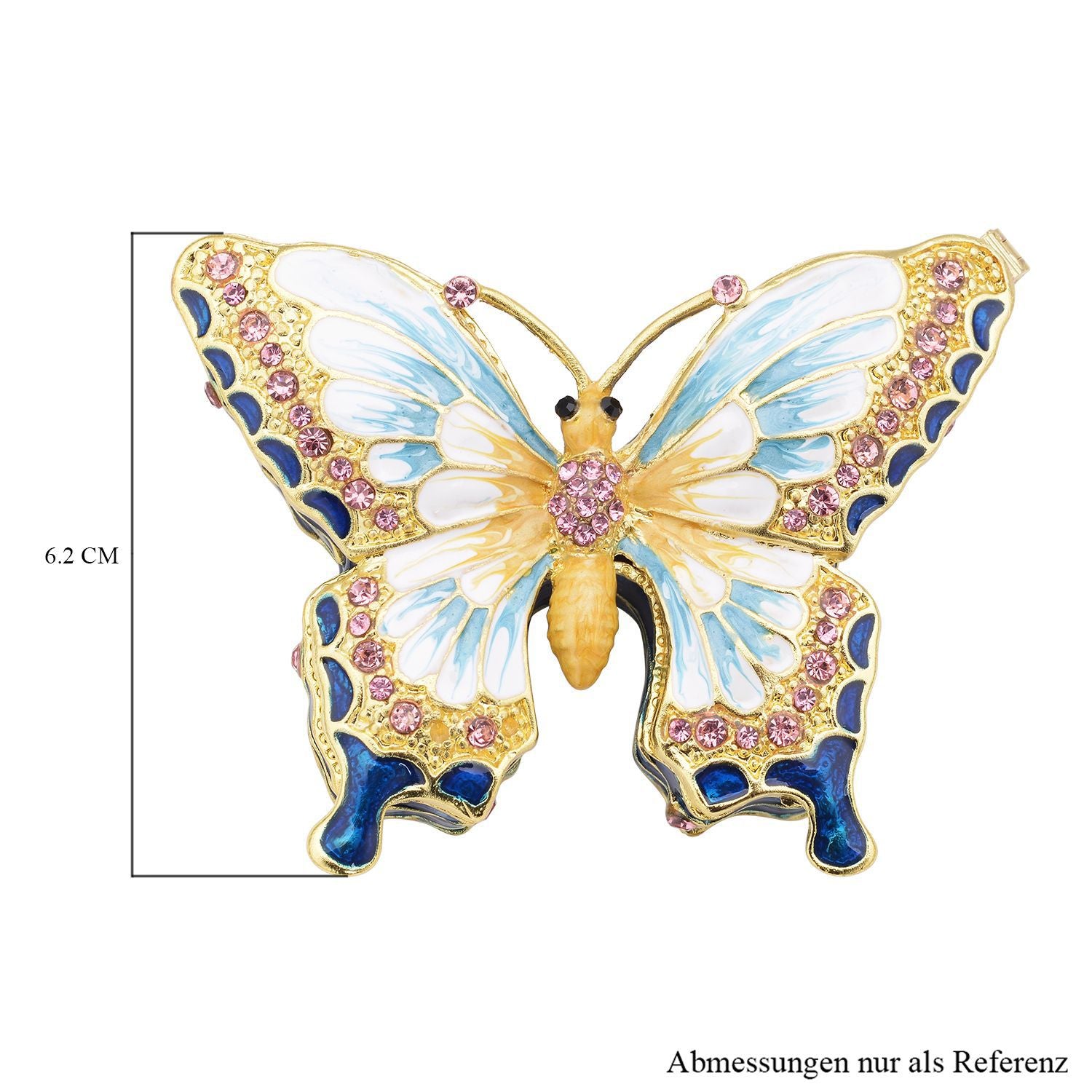 Schmetterling Tablettendöschen mit Kristallen, emailliert, mehrfarbig, 7,5x2 cm, weiß