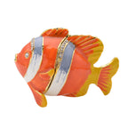 Tablettendöschen mit weißen Kristallen, emailliert, Fisch, Orange