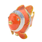 Tablettendöschen mit weißen Kristallen, emailliert, Fisch, Orange