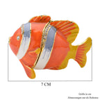 Tablettendöschen mit weißen Kristallen, emailliert, Fisch, Orange