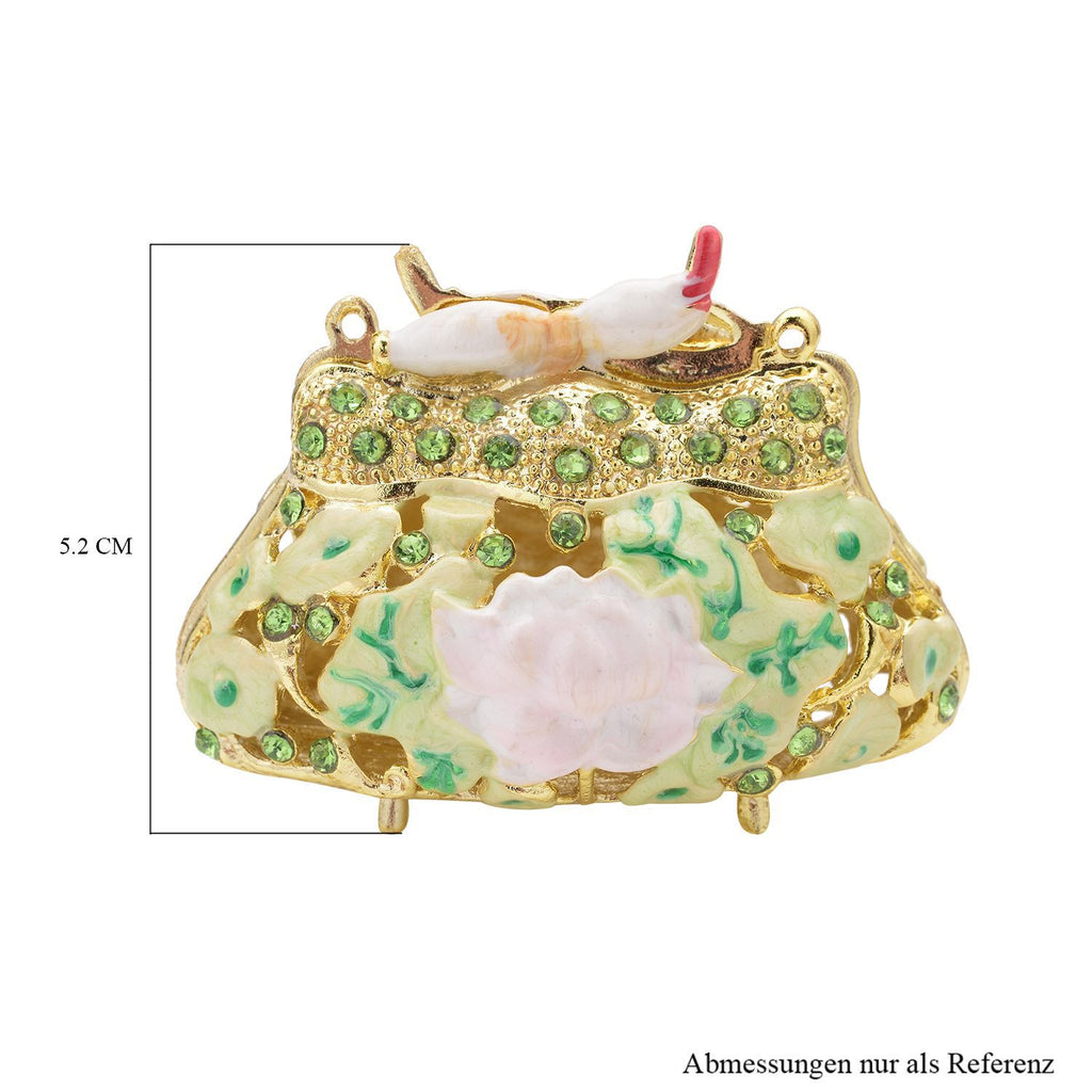 Tablettendöschen mit weißen Kristallen, emailliert, grün, Handtasche