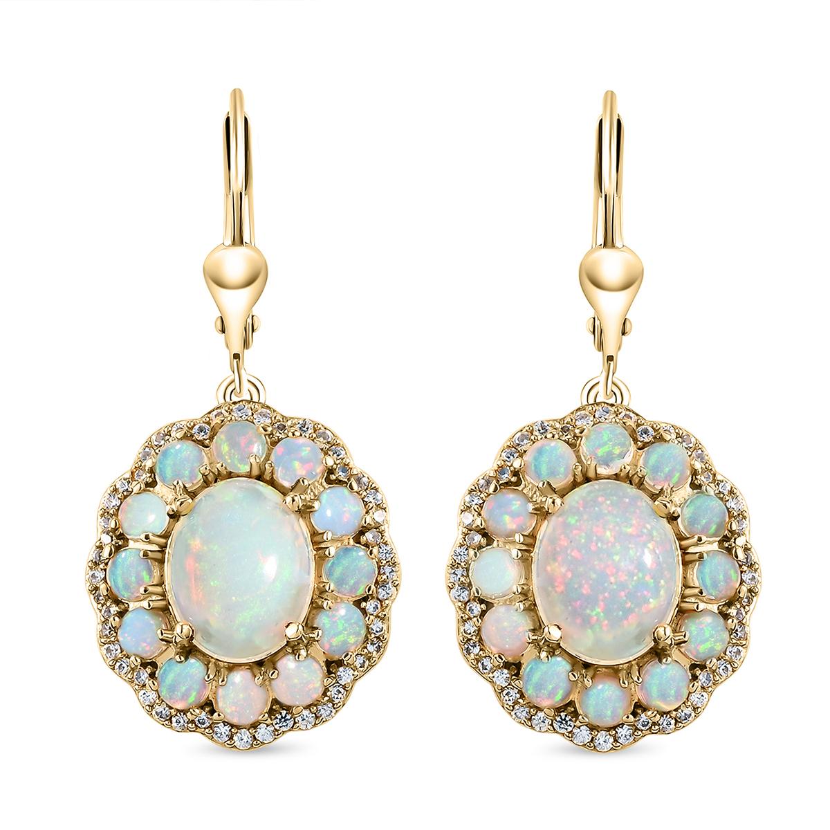 Natürliche, äthiopische Welo Opal-Ohrringe, 925 Silber Gelbgold Vermeil ca. 5.47 ct