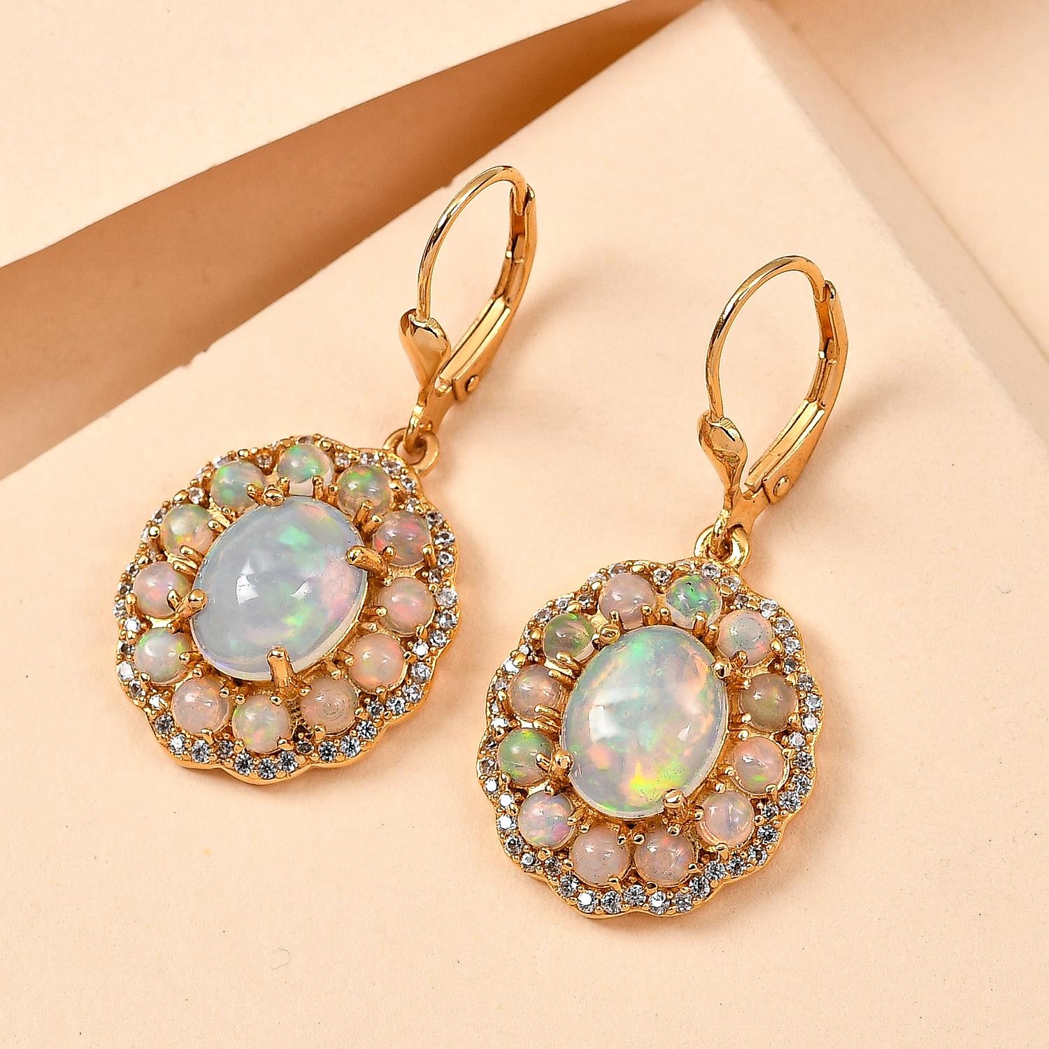 Natürliche, äthiopische Welo Opal-Ohrringe, 925 Silber Gelbgold Vermeil ca. 5.47 ct