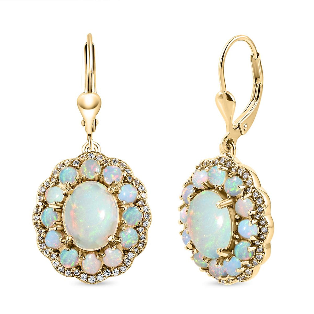 Natürliche, äthiopische Welo Opal-Ohrringe, 925 Silber Gelbgold Vermeil ca. 5.47 ct
