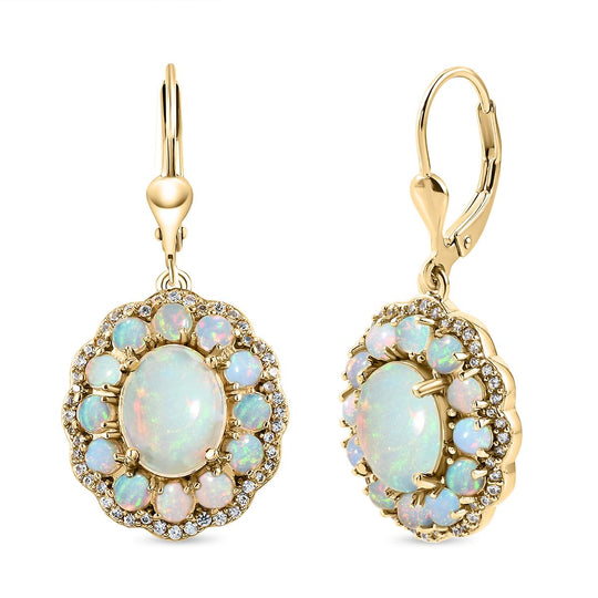 Natürliche, äthiopische Welo Opal-Ohrringe, 925 Silber Gelbgold Vermeil ca. 5.47 ct