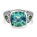 Pfau Triplett Quarz und natürlicher Chromdiopsid-Ring, 925 Silber platiniert (Größe 16.00) ca. 6,33 ct