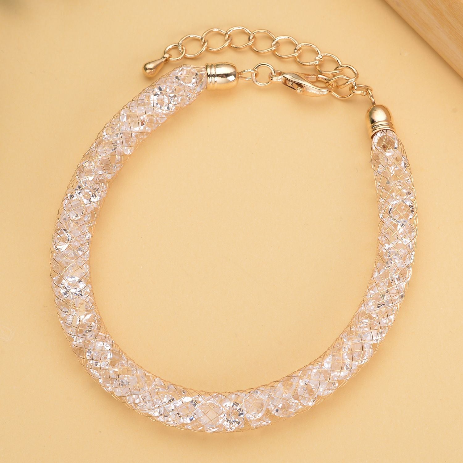 Weißes Kristall Armband, ca. 18 cm, Messing