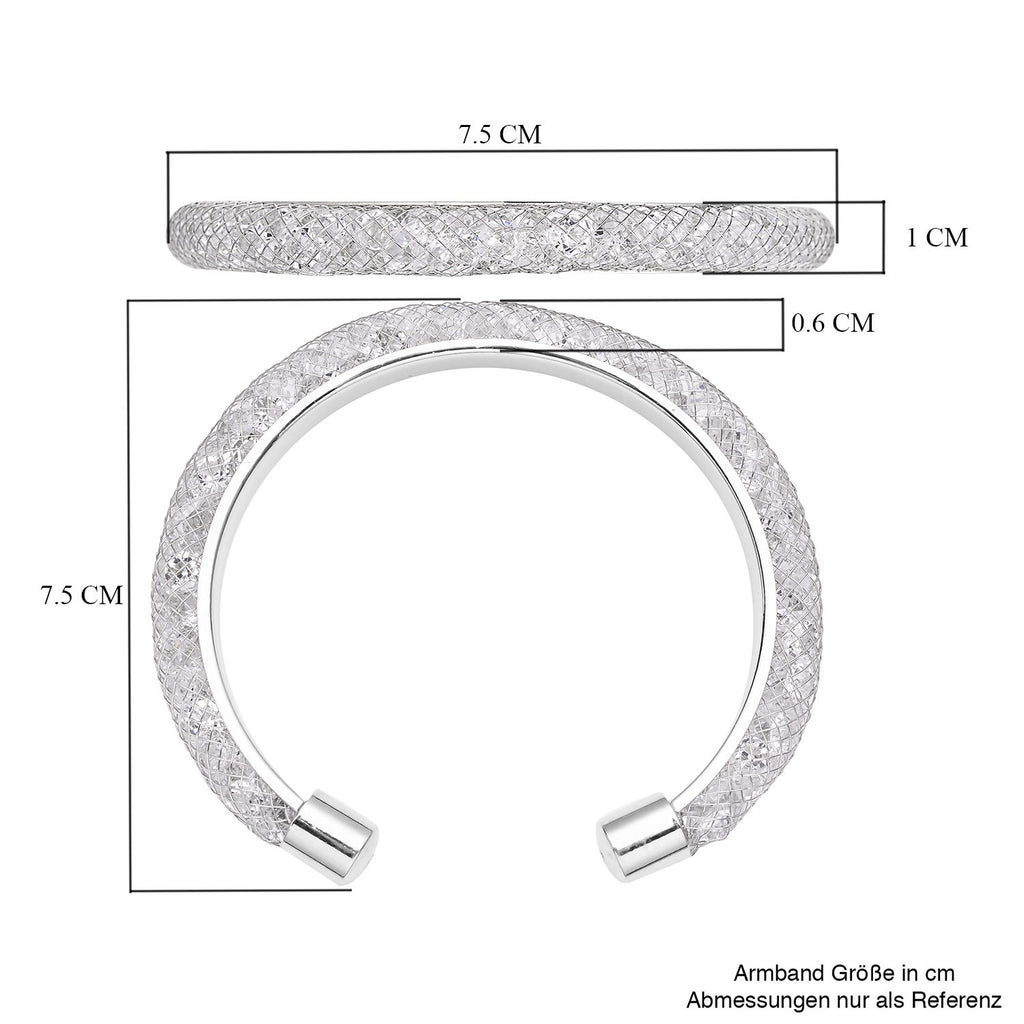 Weißer Kristall Armreif, ca. 18 cm, reines Messing
