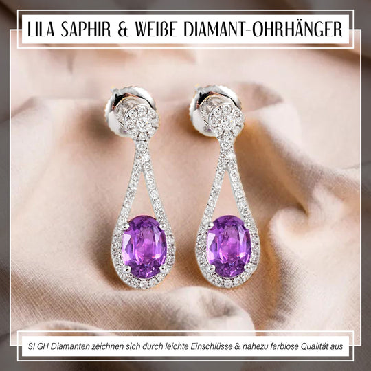 Iliana AAA Lila Saphir, Weißer Diamant AGI zertifiziert Ohrringe 750 Gold ca. 2.10 ct