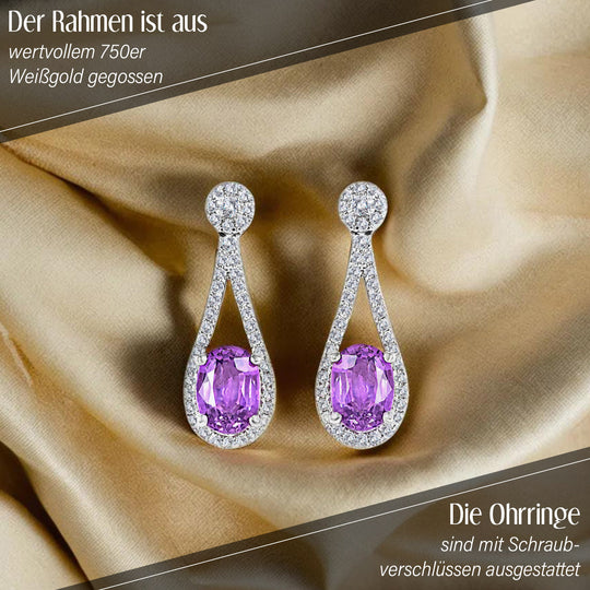 Iliana AAA Lila Saphir, Weißer Diamant AGI zertifiziert Ohrringe 750 Gold ca. 2.10 ct