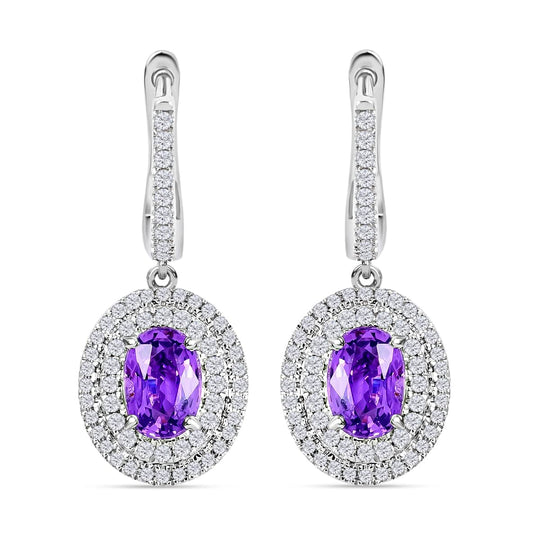 Iliana AAA Lila Saphir, Weißer Diamant AGI zertifiziert Ohrringe 750 Gold ca. 2.10 ct