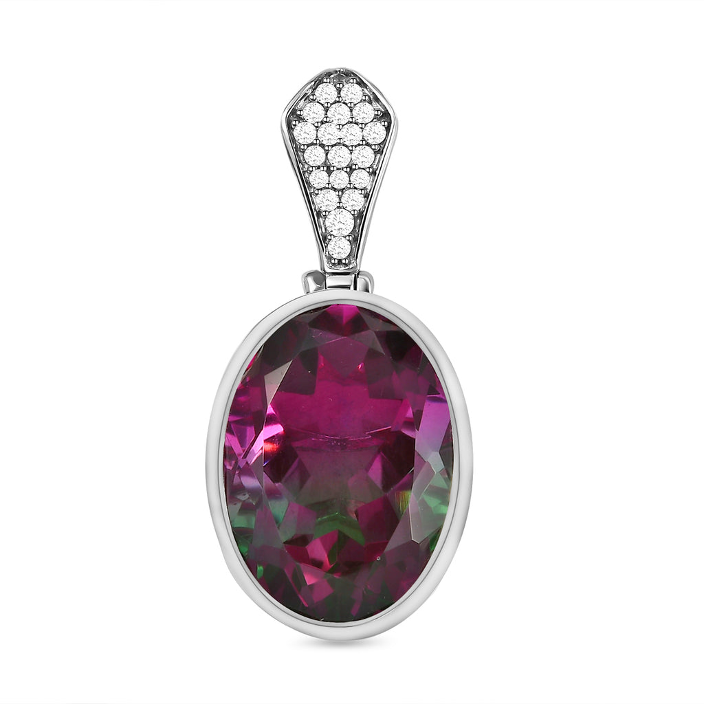 Wassermelonen-Quarz-Triplette, Weißer Zirkon Anhänger 925 Silber platiniert ca. 13.73 ct