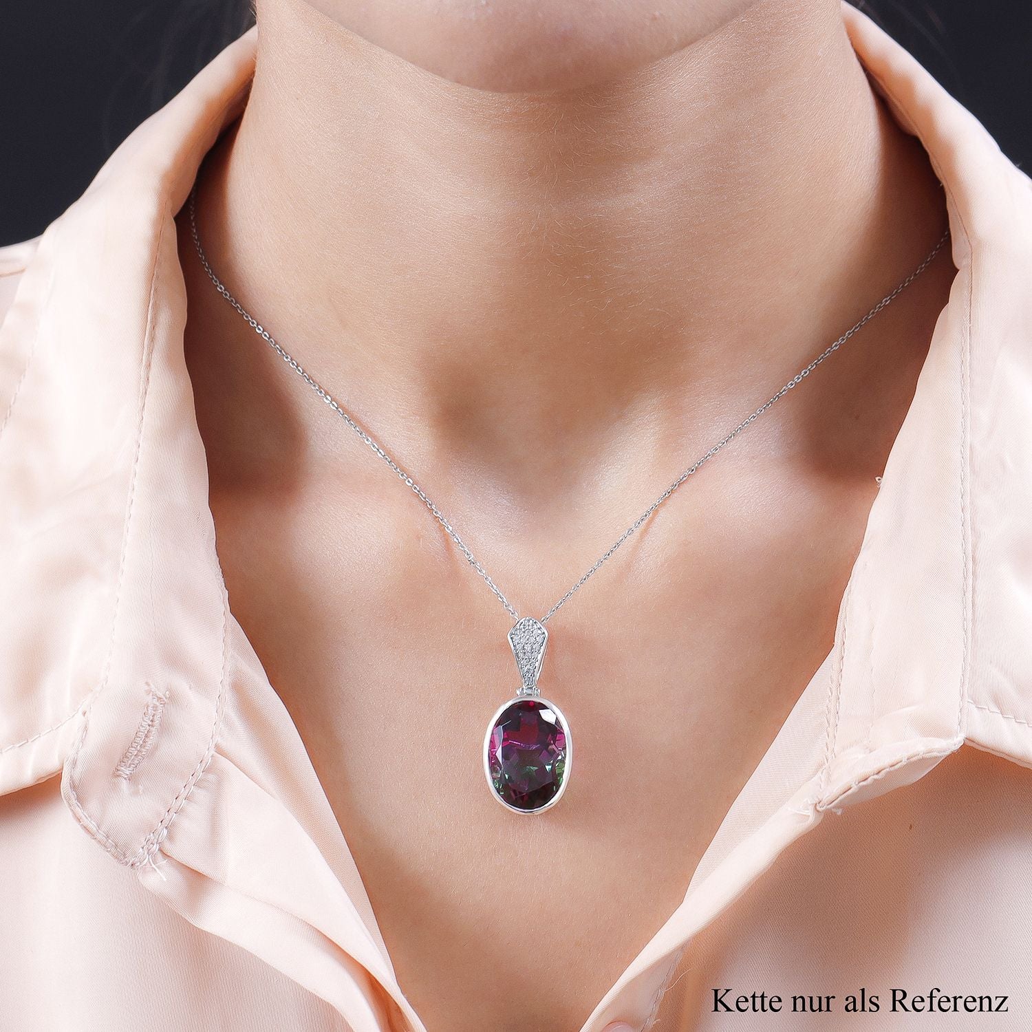 Wassermelonen-Quarz-Triplette, Weißer Zirkon Anhänger 925 Silber platiniert ca. 13.73 ct