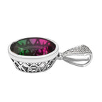 Wassermelonen-Quarz-Triplette, Weißer Zirkon Anhänger 925 Silber platiniert ca. 13.73 ct