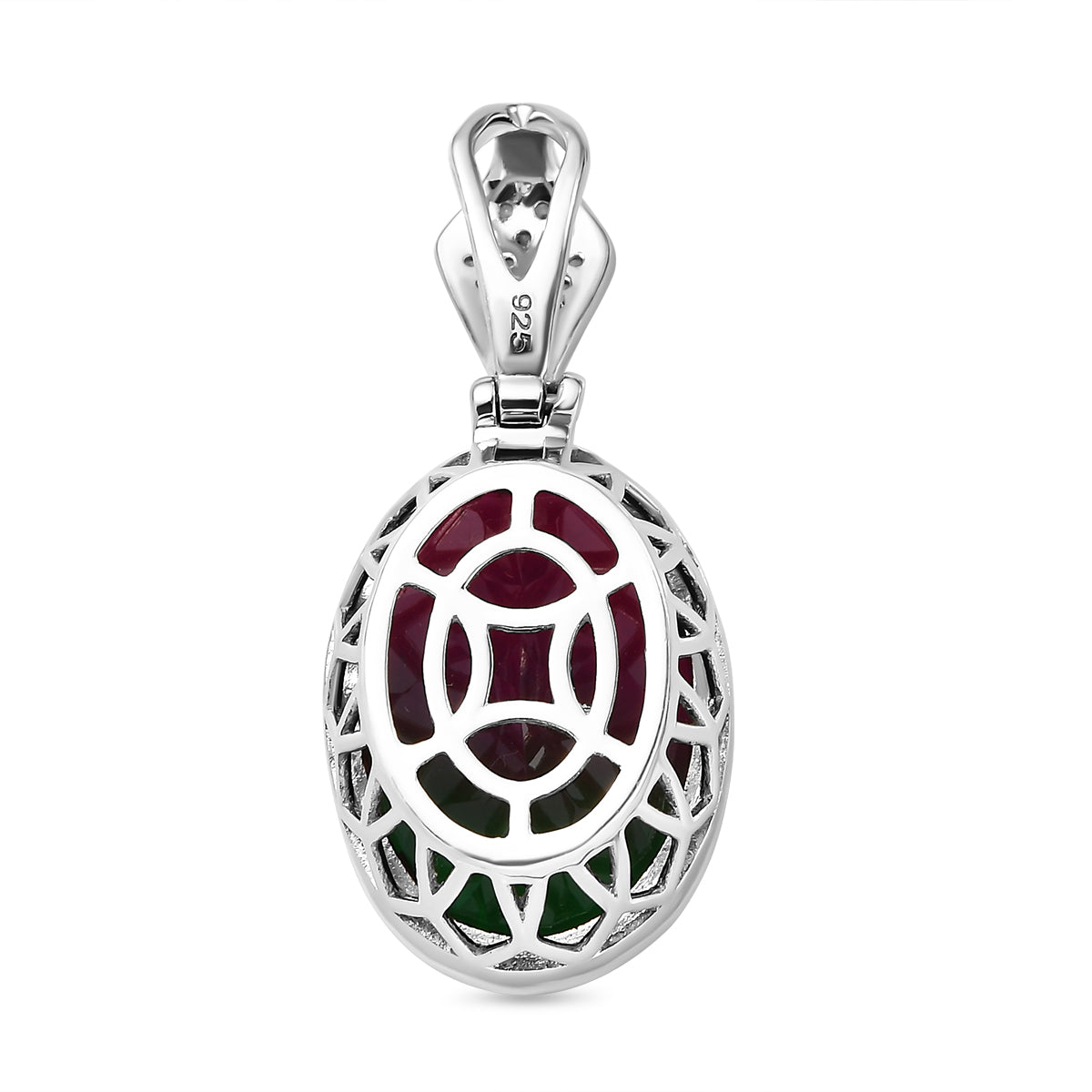 Wassermelonen-Quarz-Triplette, Weißer Zirkon Anhänger 925 Silber platiniert ca. 13.73 ct