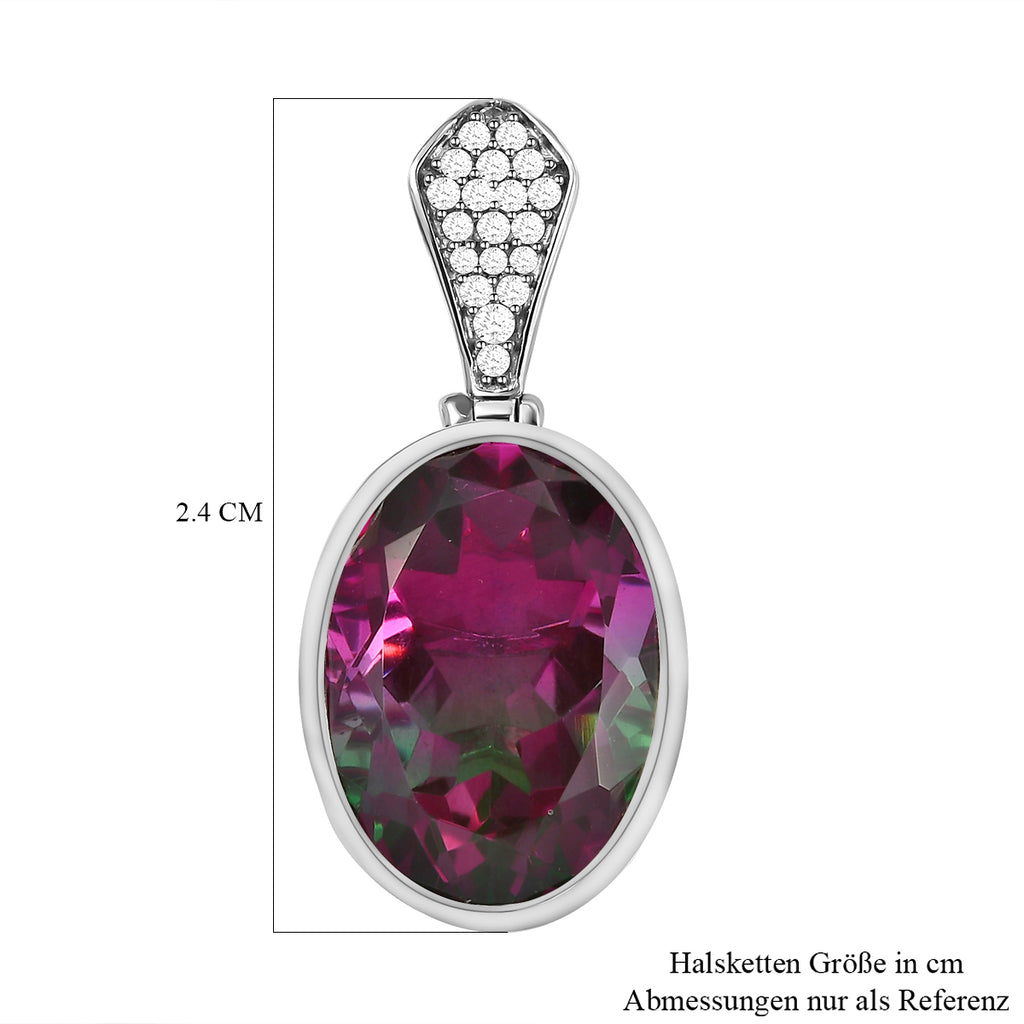 Wassermelonen-Quarz-Triplette, Weißer Zirkon Anhänger 925 Silber platiniert ca. 13.73 ct