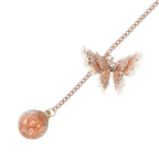 Metallfeder-Lesezeichen mit 3D-Schmetterling und ewigem Blumen-Glaskugel, roséfarben mit Rosa Kristalle
