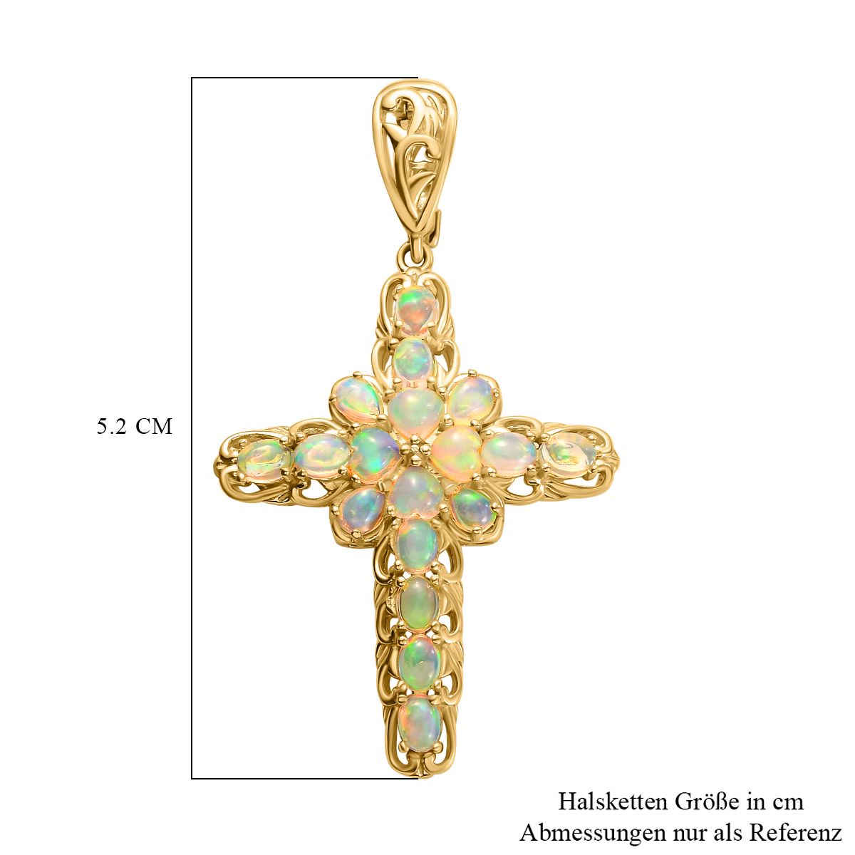 Natürlicher, äthiopischer Welo Opal Kreuz-Anhänger, 925 Silber vergoldet ca. 2,24 ct