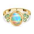 Natürlicher, äthiopischer Welo Opal und Kagem sambischer Smaragd-Ring, 925 Silber Gelbgold Vermeil (Größe 17.00) ca. 2.06 ct