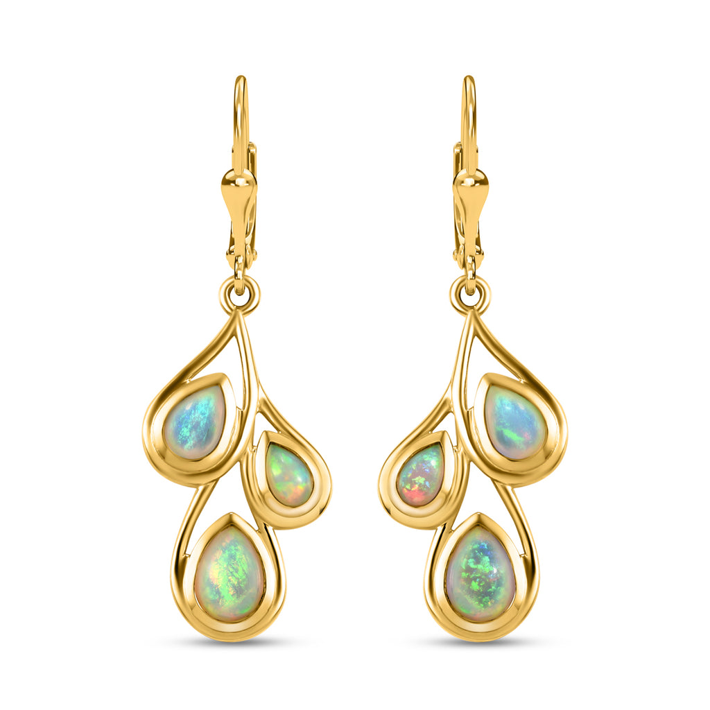 Natürliche, äthiopische Welo Opal-Ohrringe, 925 Silber vergoldet ca. 1,73 ct