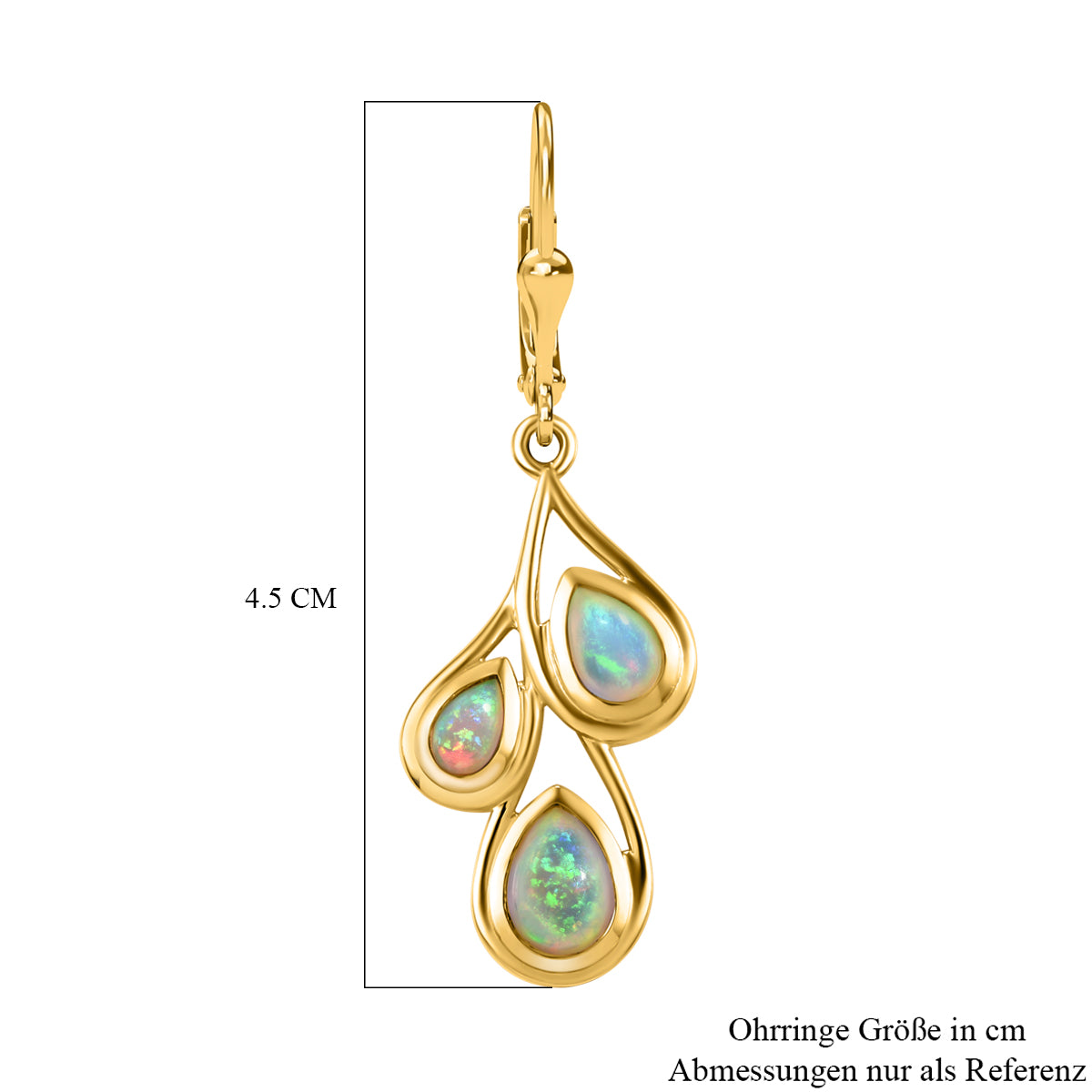 Natürliche, äthiopische Welo Opal-Ohrringe, 925 Silber vergoldet ca. 1,73 ct