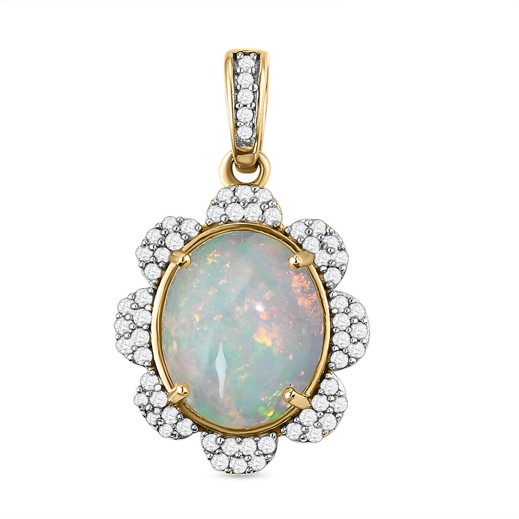 Natürlicher, äthiopischer Opal und Zirkon-Anhänger, 925 Silber vergoldet ca. 3.27 ct