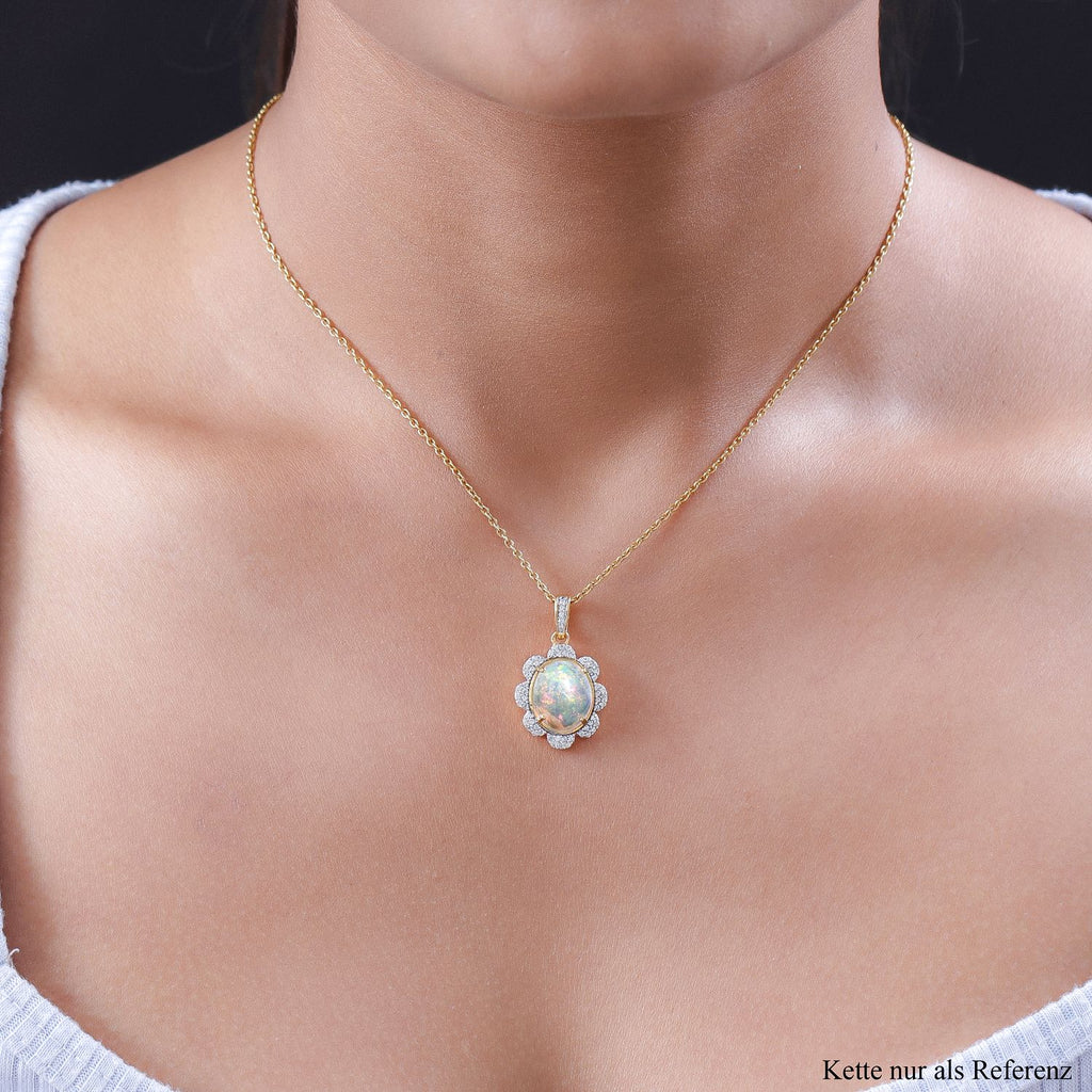 Natürlicher, äthiopischer Opal und Zirkon-Anhänger, 925 Silber vergoldet ca. 3.27 ct