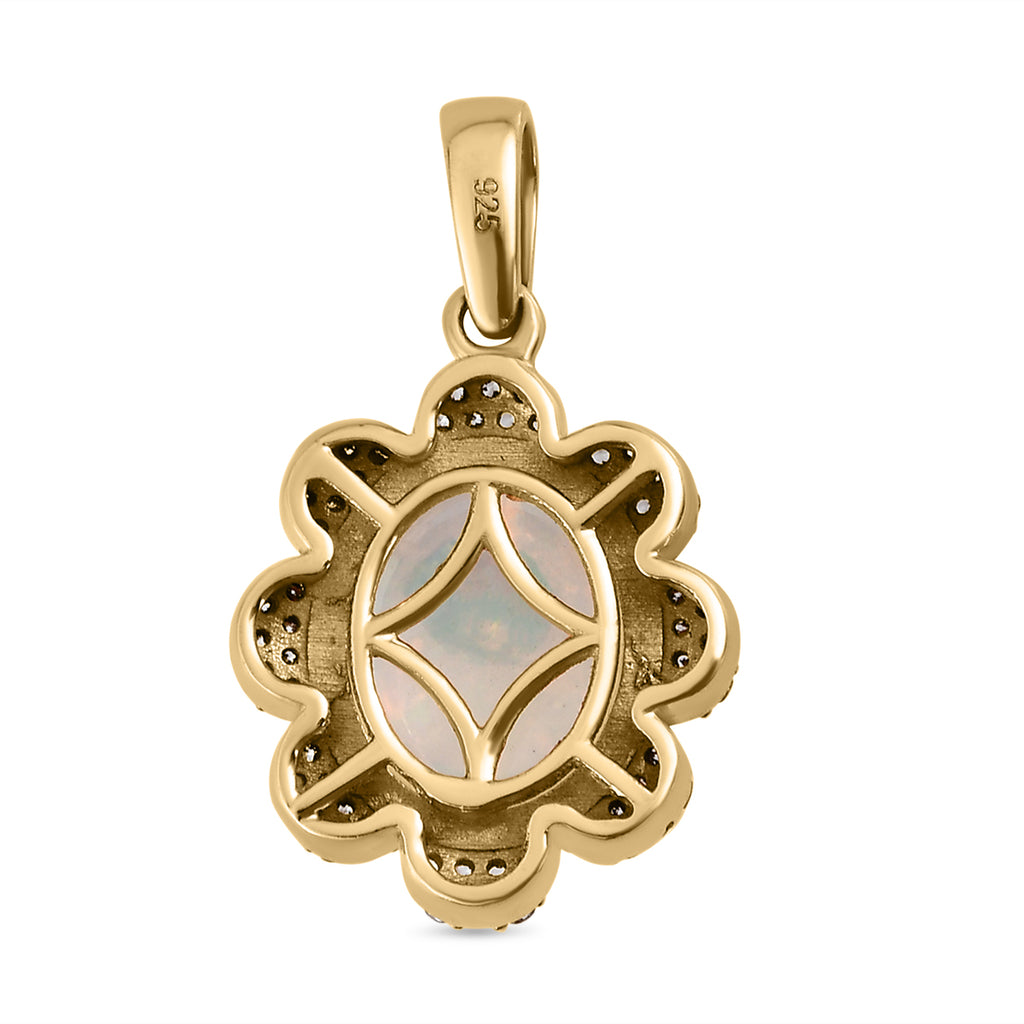 Natürlicher, äthiopischer Opal und Zirkon-Anhänger, 925 Silber vergoldet ca. 3.27 ct