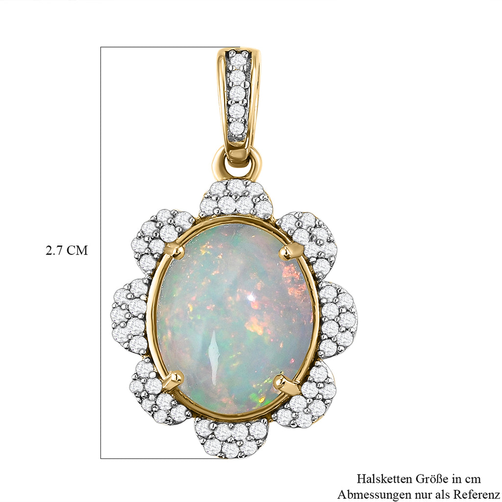 Natürlicher, äthiopischer Opal und Zirkon-Anhänger, 925 Silber vergoldet ca. 3.27 ct