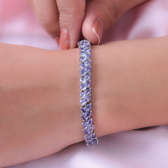 Tansanit Armband, ca. 19 cm, 925 Silber platiniert ca. 13.11 ct