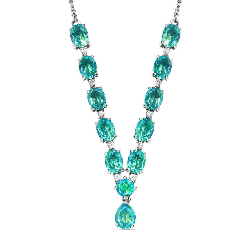 Pfau Triplette Quarz Collier, ca. 45 cm, 925 Silber platiniert ca. 17.08 ct