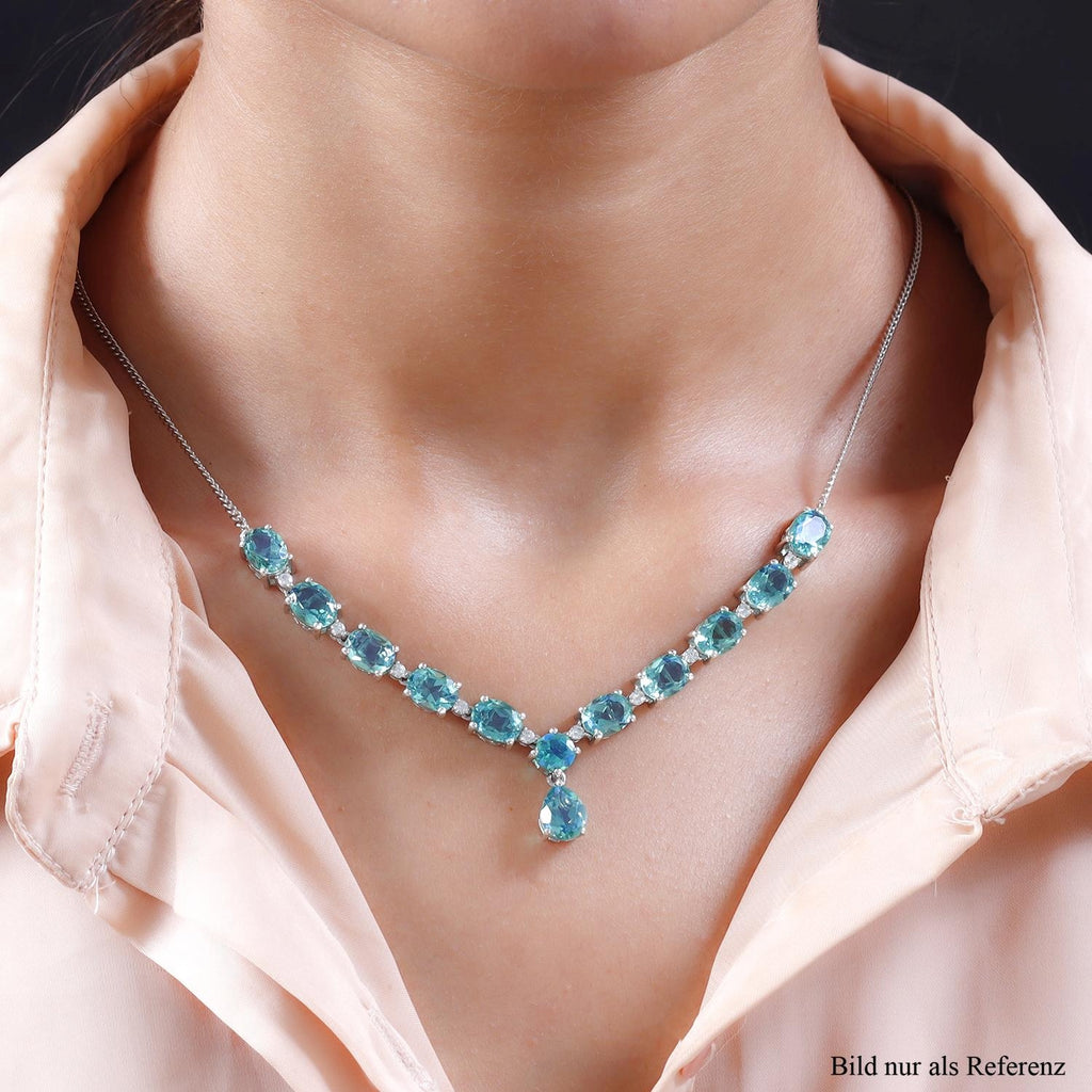 Pfau Triplette Quarz Collier, ca. 45 cm, 925 Silber platiniert ca. 17.08 ct