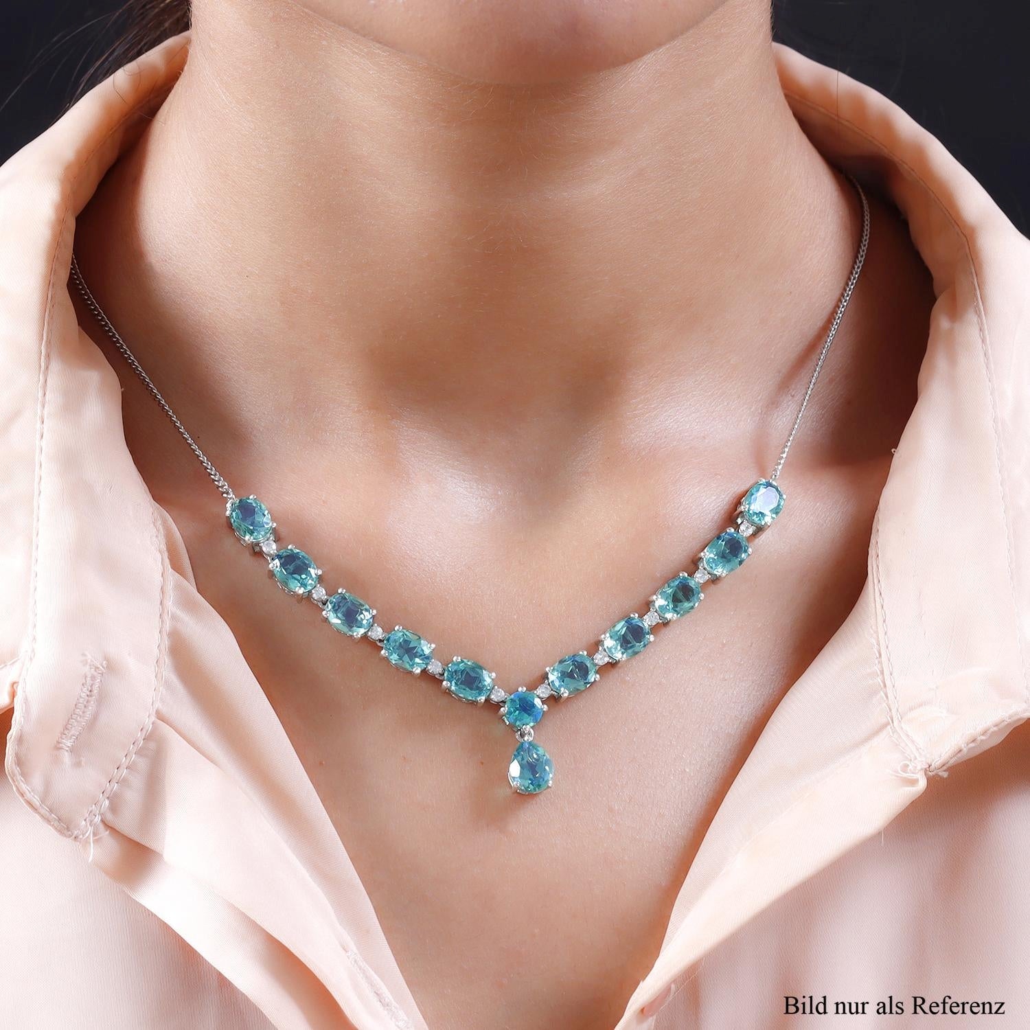 Pfau Triplette Quarz Collier, ca. 45 cm, 925 Silber platiniert ca. 17.08 ct